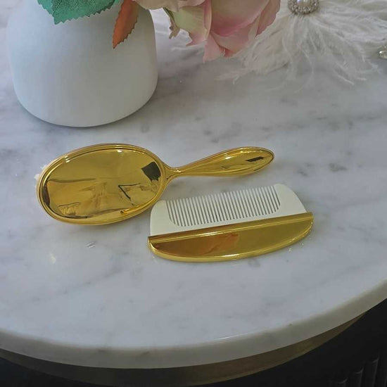 gold baby brush set for christening