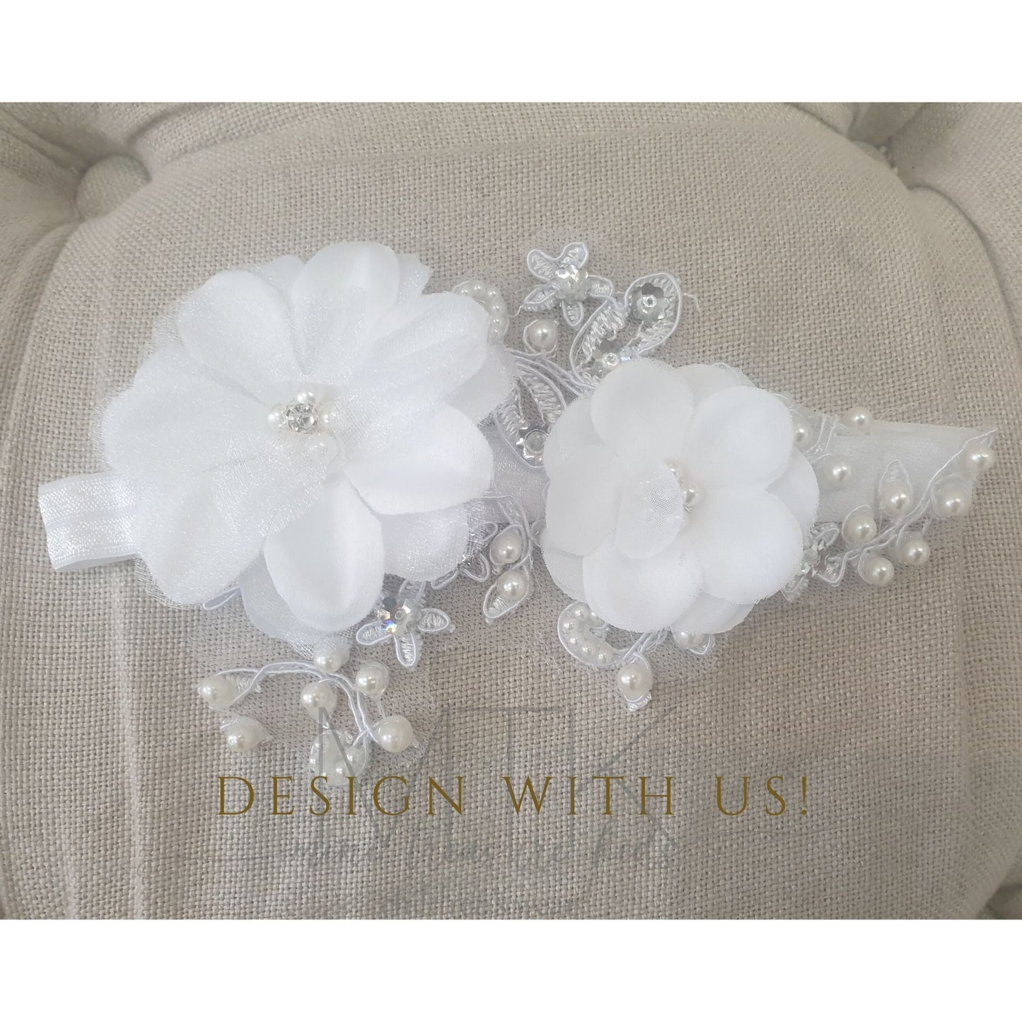 Custom made baby flower headband with beads